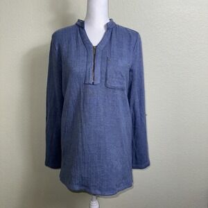 Soft Surroundings Women's Sweater Tunic Zipper Blue Size XS Small Seam Tear